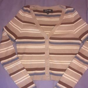 Striped Long Sleeve Crop Top With Matching Tank